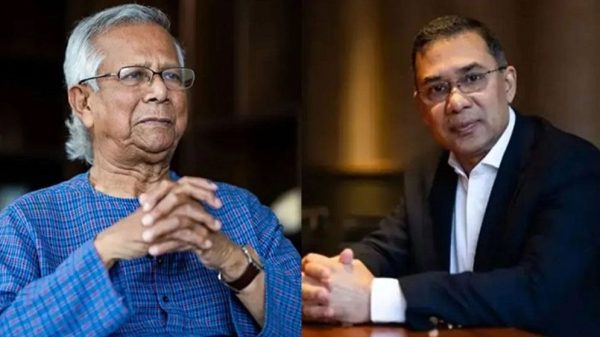 অন্তর্বর্তী সরকারের প্রধান উপদেষ্টা ড. ইউনূস ও বিএনপির ভারপ্রাপ্ত চেয়ারম্যান তারেক রহমান।